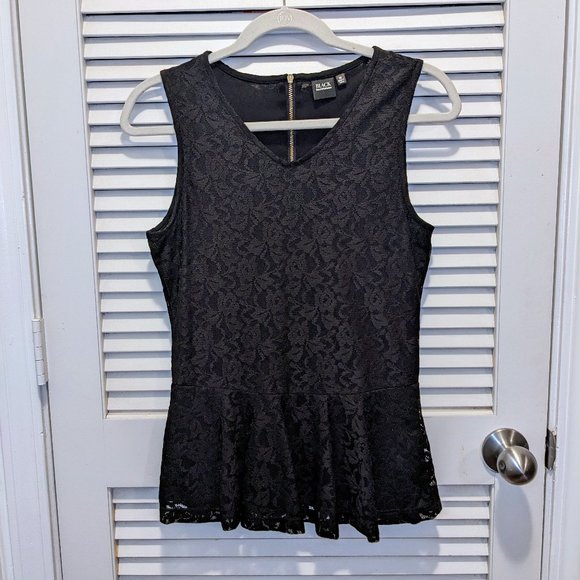 Black Saks Fifth Avenue Tops - Black Saks Fifth Avenue Sleeveless Lace Top Size Medium Black Lace Peplum.